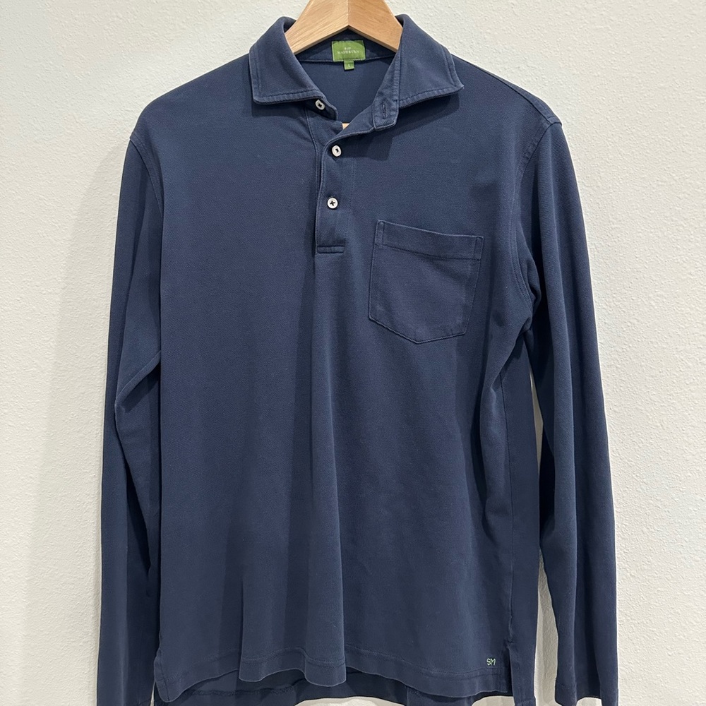 Sid Mashburn Long Sleeved Navy Puma Pique Polo Shirt